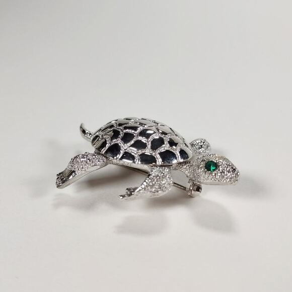 Vintage 1980's Silver Tone Monet Turtle Brooch - Picture 1 of 6